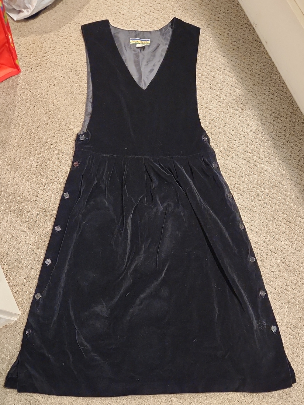 Vintage 1990s Bryn Connelly pinafore jumper dress. Black Velveteen Sz 10